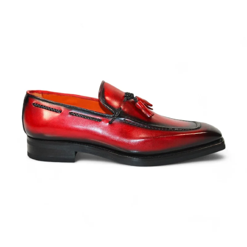 loafers with contemporary look for men-Emilio Franco Dino Men's Shoes Red/Black Calf-Skin Leather Loafers (EF1246)