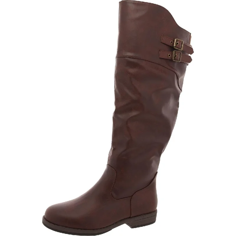 boots for mountain climbers-Journee Collection Womens Faux Leather Buckle Knee-High Boots