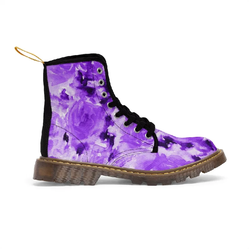 outdoor boots with mesh lining-Purple Floral Abstract Women's Boots, Best Cute Chic Designer Ladies' Combat Hiking Boots