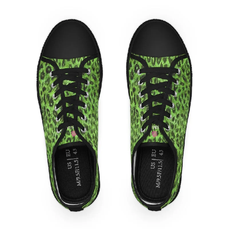 navy athletic shoes cool-Green Leopard Men's Sneakers, Animal Print Best Designer Fashionable Men's Low Top Sneakers