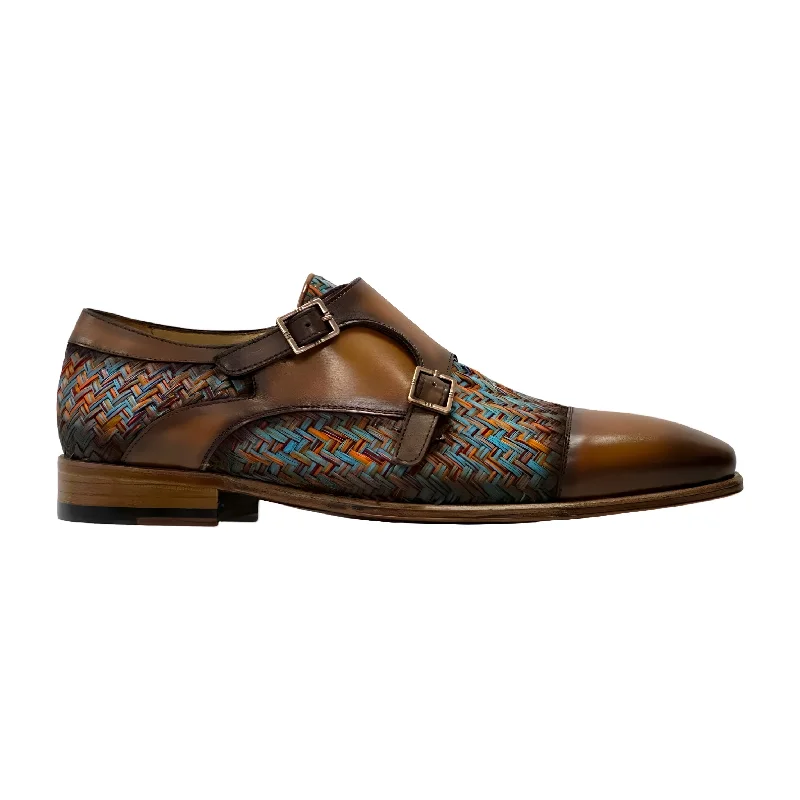 loafers for professional work attire-Ambrogio Men's Shoes Multi-Color Fabric / Calf-Skin Leather Dress/ Formal Double Monk-Straps Loafers (AMZ1009)