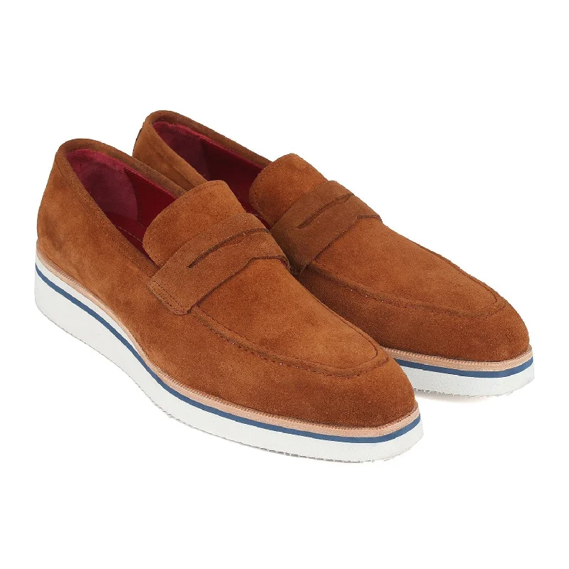 slip-on loafers for comfort-Paul Parkman 180-CML-SD Men's Shoes Camel Suede Leather Smart Casual Penny Loafers (PM6323)