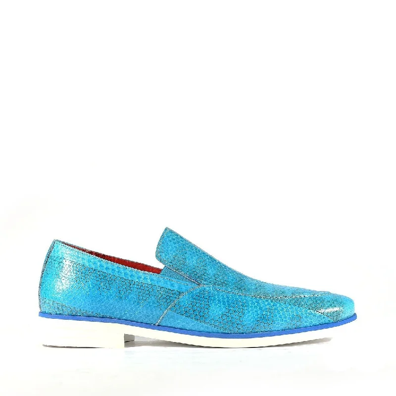 loafers with trendy designs for women-Fennix Daniel Men's Shoes Blue Turquoise Genuine Eel-Skin Slip-on Loafers (FXS2600)