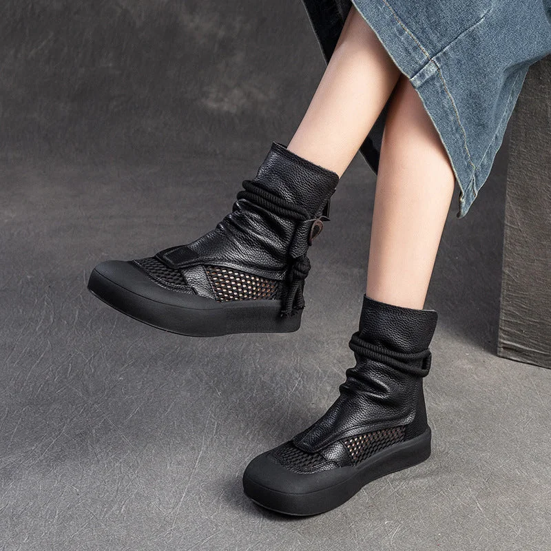 trendy boots for daily wear-Women Classic Soft Leather Mesh Casual Boots