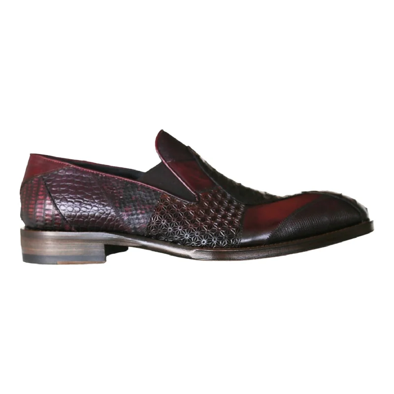 loafers with comfortable arch support-Jo Ghost 4992 Men's Shoes Burgundy Multi Texture Print Leather Loafers (JG5366)