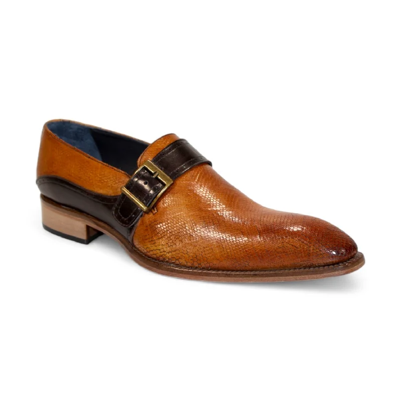 loafers for chic office setting-Duca Sezze Men's Shoes Cognac/Chocolate Snake Print/Calf-Skin Leather Loafers (D1170)