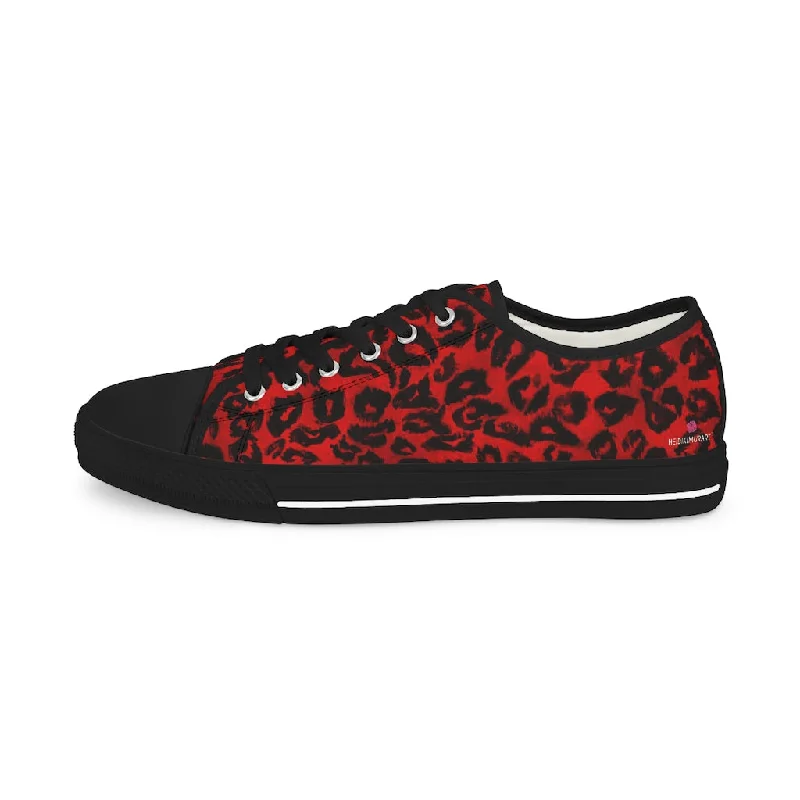 casual athletic shoes edge-Red Leopard Men's Low Tops, Best Leopard Animal Print Men's Low Top Sneakers  (US Size: 5-14)