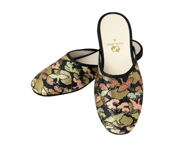 Slippers with bold soles-Golden Crane Brocade Slippers