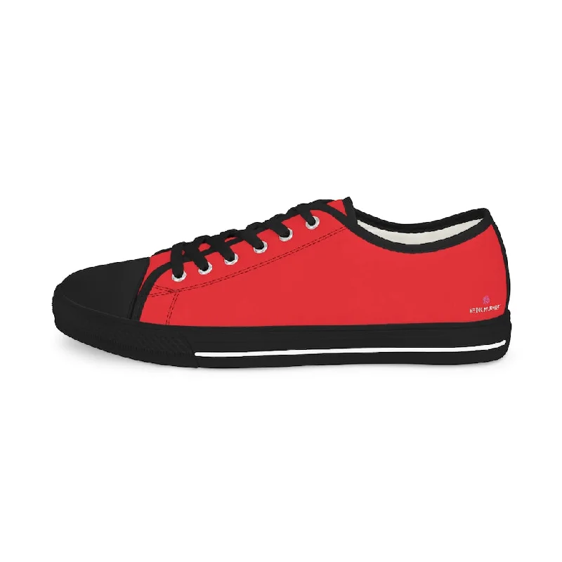 red athletic shoes charm-Red Color Men's Low Top Sneakers, Modern Must Have Essential Solid Color Tennis Shoes For Men