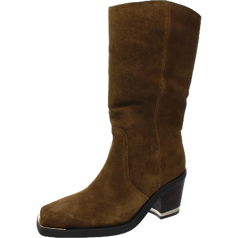 outdoor boots with mesh lining-Vince Camuto Womens Babellie Suede Metallic Mid-Calf Boots