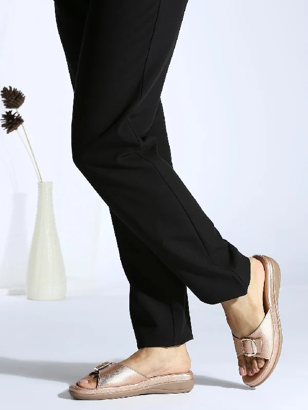 charm flats elegant-Brown leather flatsWomens Rose Gold Casual Metallic Round Toe Comfort Flats