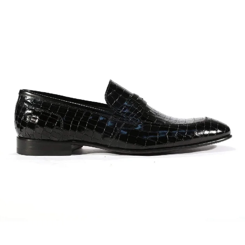 loafers for outdoor casual wear-Corrente C123-3470 Men's Designer Shoes Black Alligator Print / Calf-Skin Leather Loafers (CRT1016)