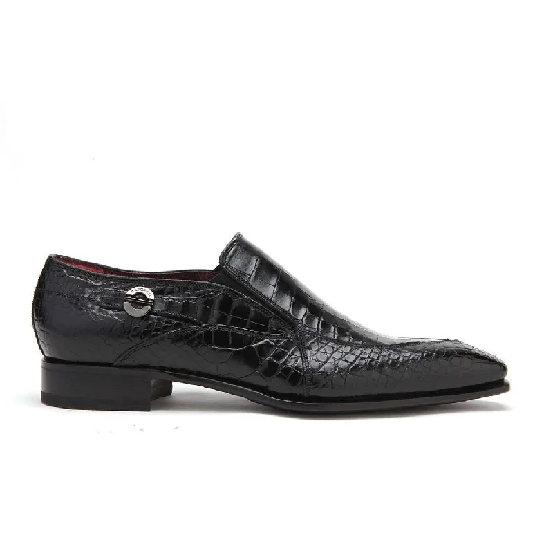 loafers with chic leather features-Caporicci 203 Men's Luxury Italian Designer Shoes Black Alligator Loafers (CAP1005)