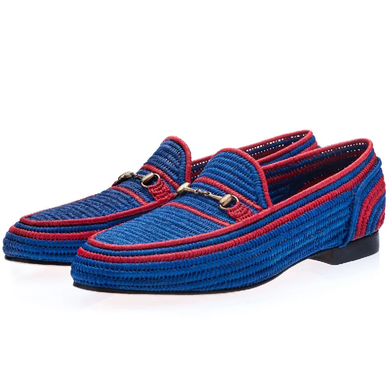 loafers for office and events-SUPERGLAMOUROUS Jadida Men's Shoes Royal Blue Rafia Fabric Hosebit Loafers (SPGM1328)