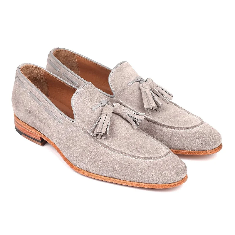 loafers for stylish work attire-Paul Parkman Men's Shoes Gray Suede Leather Tassels Loafers GRY32FG (PM6209)