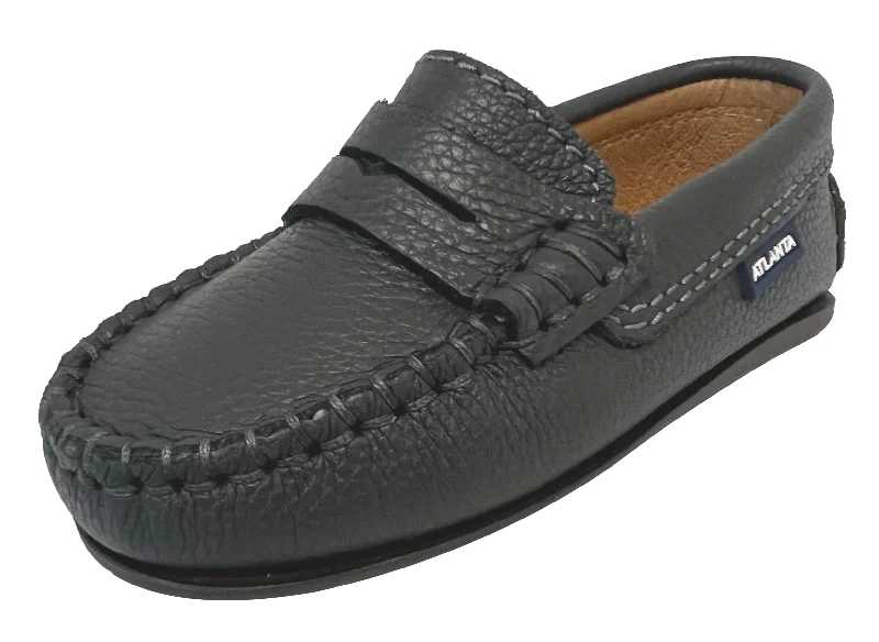 loafers with stylish accents for work-Atlanta Mocassin Boy's and Girl's Pebbled Leather Loafers, Grey