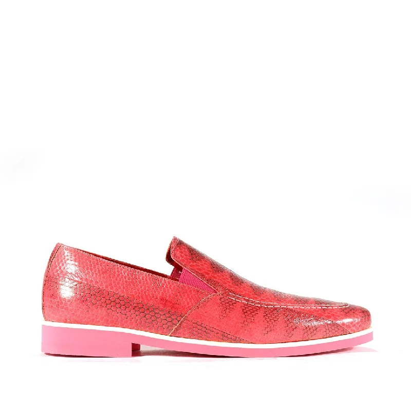 loafers with high-quality stitching-Fennix Daniel Men's Shoes Pink Python Print / Eel-Skin Slip-on Loafers (FXS2601)