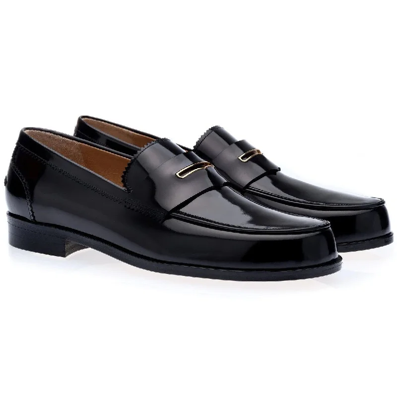 loafers with breathable insole for comfort-SUPERGLAMOUROUS Balmoral Men's Shoes Black Polished Leather Penny Loafers (SPGM1129)