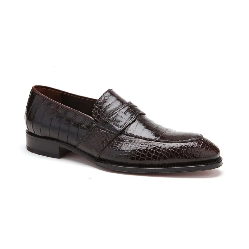 loafers for fashionable look and wear-Caporicci Men's Luxury Italian Designer Shoes 1208 Alligator Moro Brown Loafers (CAP1101)