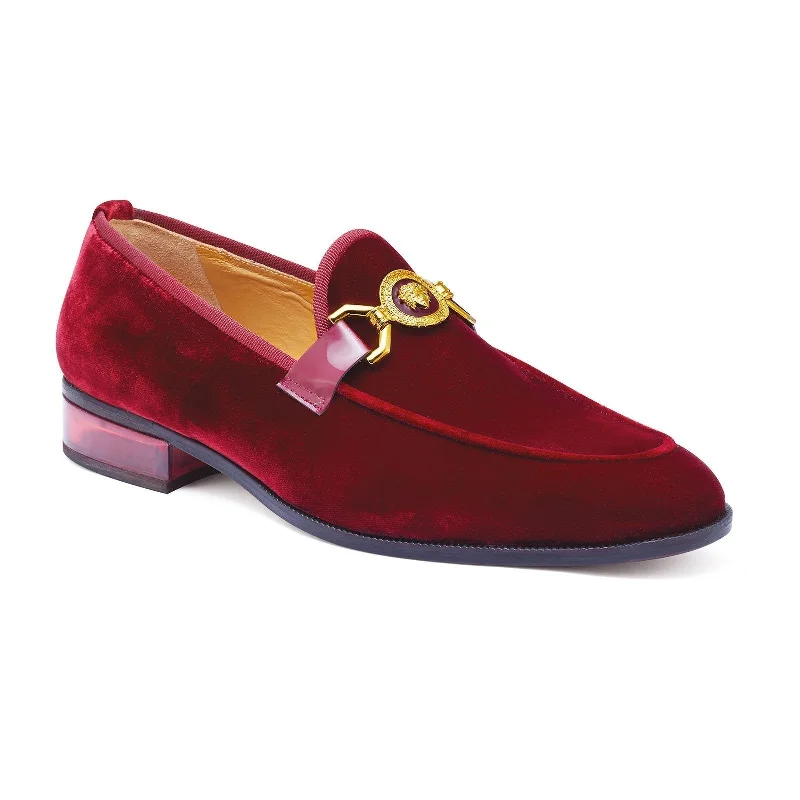 loafers for traveling in comfort-Mauri Floss 4940 Men's Shoes Burgundy Velvet Slip-On Loafers (MA5254)