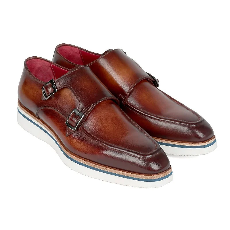 loafers for professional look-Paul Parkman 189-BRW-LTH Men's Shoes Brown Calf-Skin Leather Monk-Straps Loafers (PM6297)