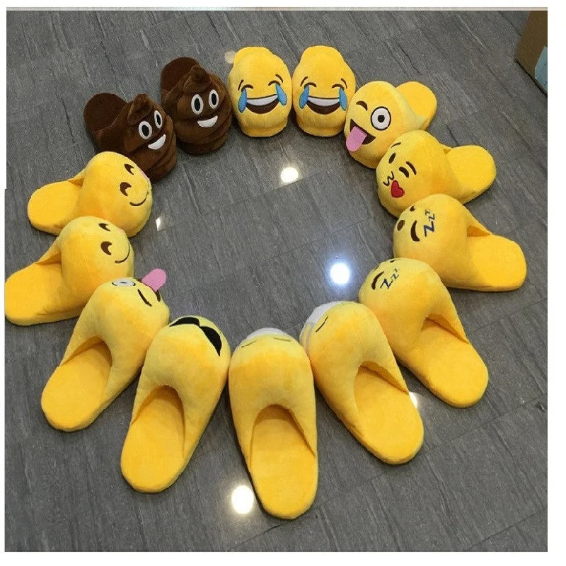 Slippers in pale violet-Indoor Warm Emoji Slippers Winter Cotton Plush Slipper Emoji Shoes Smiley Emoticon Winter Soft Size