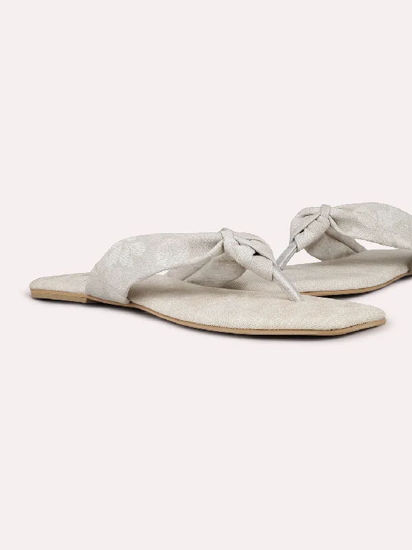 kids flats lightweight-Flats for wedding guestsWomen Cream Textured Knot Detail Open Toe Flats