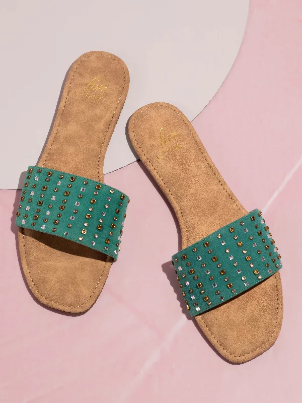 natural flats eco-Unique statement flatsWomen Pista And Gold-Toned Studded Open Toe Flats