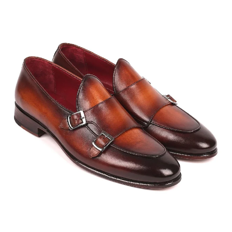 loafers with clean design for men-Paul Parkman Men's Brown Calf-Skin Leather Double-MonkStraps Loafers HT61BRW (PM6159)