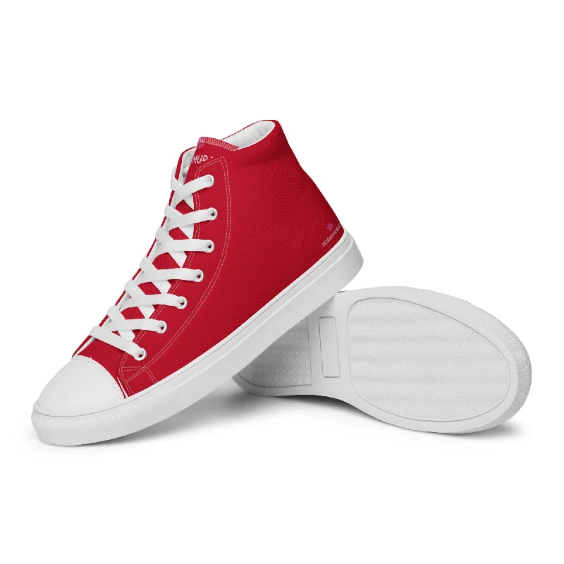 white athletic shoes crisp-Bright Red Men's High Tops, Solid Red Color Men’s High Top Sneakers Canvas Tennis Shoes With White Laces and Faux Leather Toe Caps (US Size: 5-13)