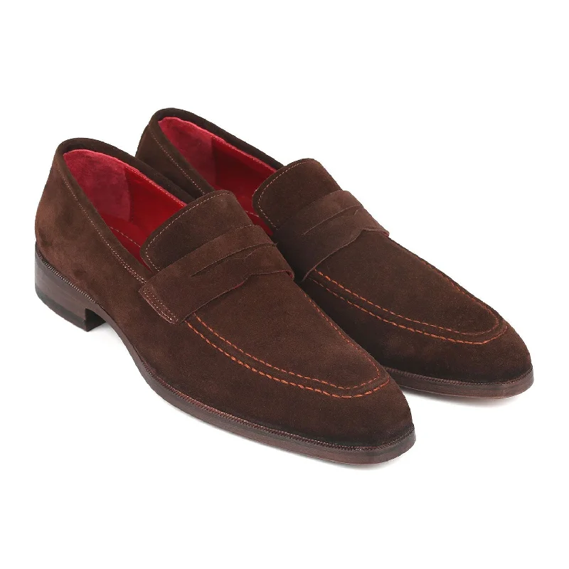 loafers for wide feet-Paul Parkman 10SD83 Men's Shoes Brown Suede Leather Penny Loafers (PM6321)