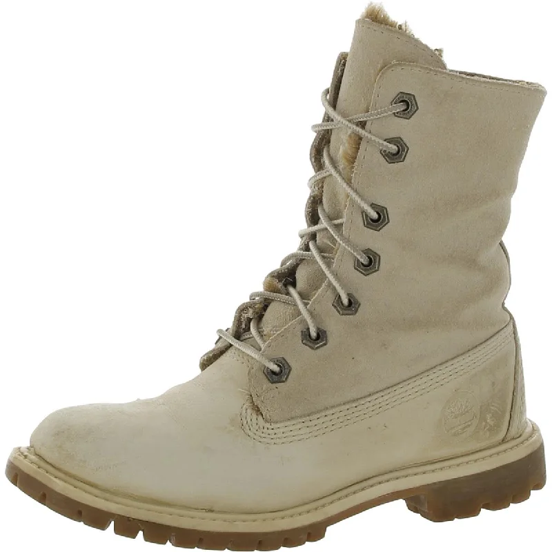 boots with excellent traction for winter-Timberland Womens Fleece Lined Nubuck Combat & Lace-up Boots