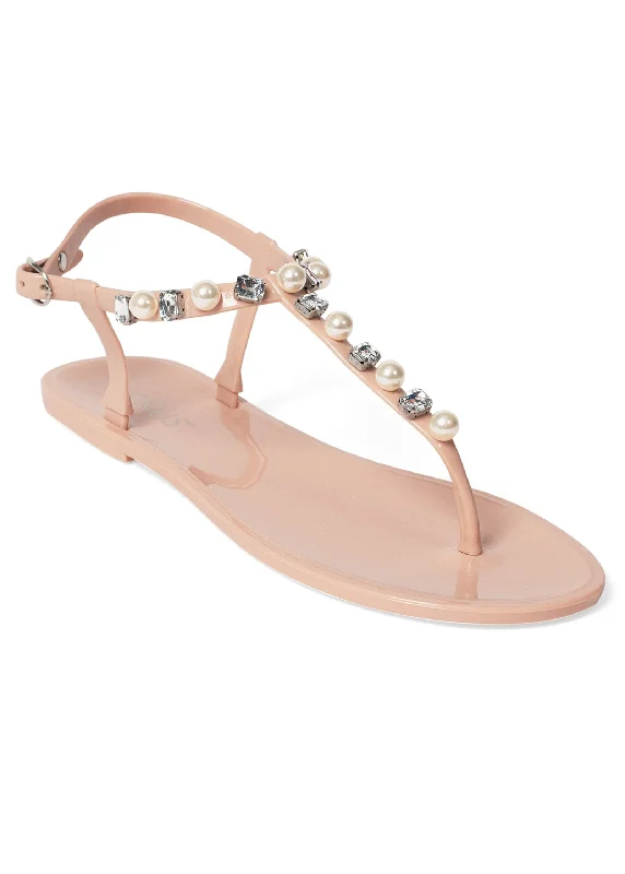 Pearl T-Strap Sandals - Blush