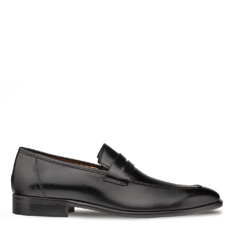 penny loafers for formal wear-Mezlan E20243 Men's Shoes Black Calf-Skin Leather Penny Loafers (MZ3402)