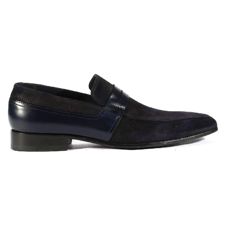 loafers for comfortable office days-Corrente C143-4127 Men's Designer Shoes Navy Lizard Print / Suede / Calf-Skin Leather Loafers (CRT1014)