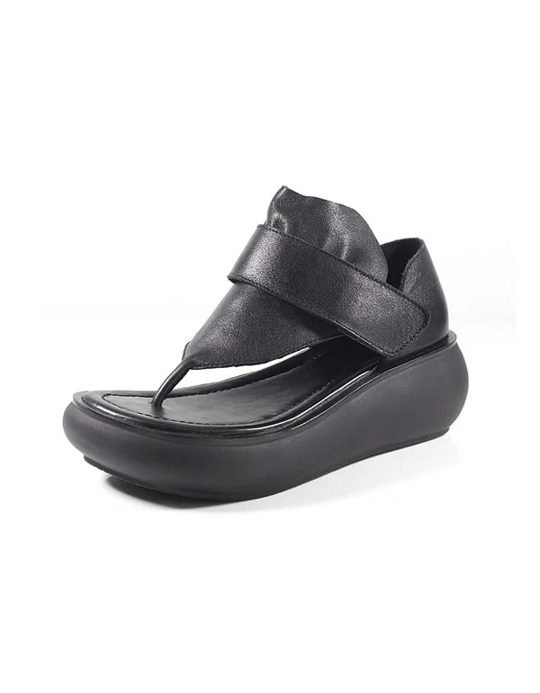 Women's Retro Leather Flip-flop Wedge Sandals