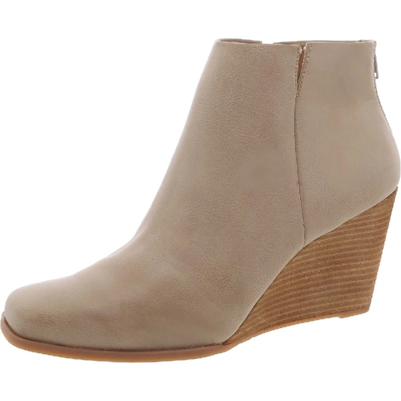 stylish ankle boots-KORKS Womens Faux Leather Square Toe Wedge Boots