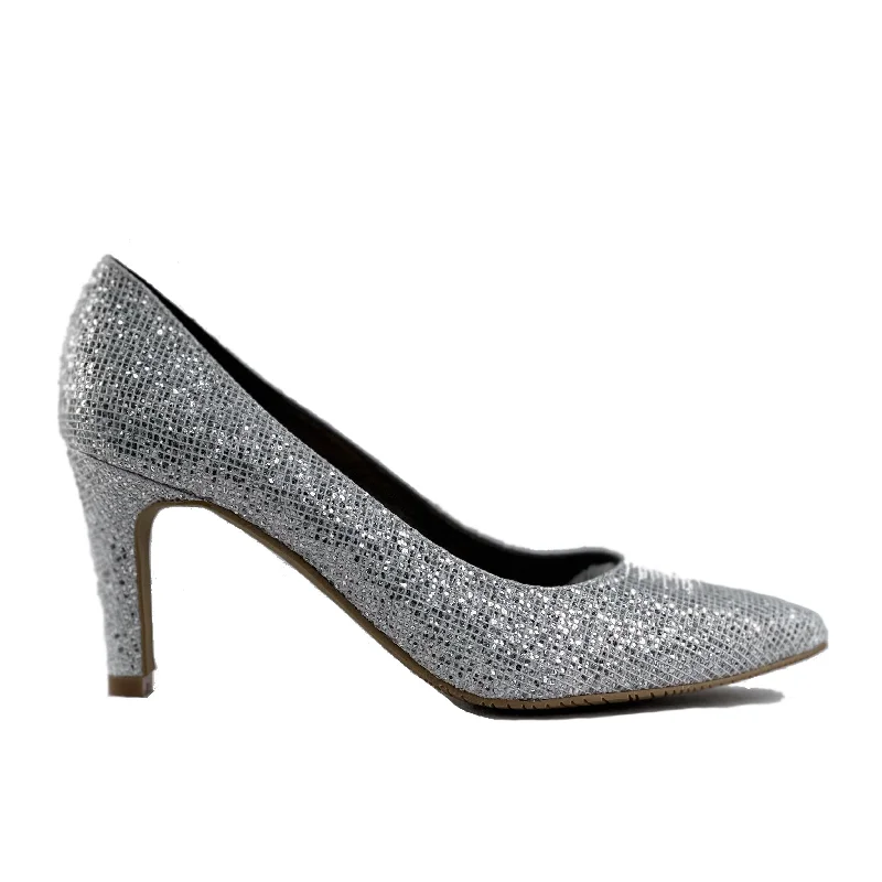 charm high heels breathable-'Medina' silver glitter vegan mid-stiletto by Zette Shoes