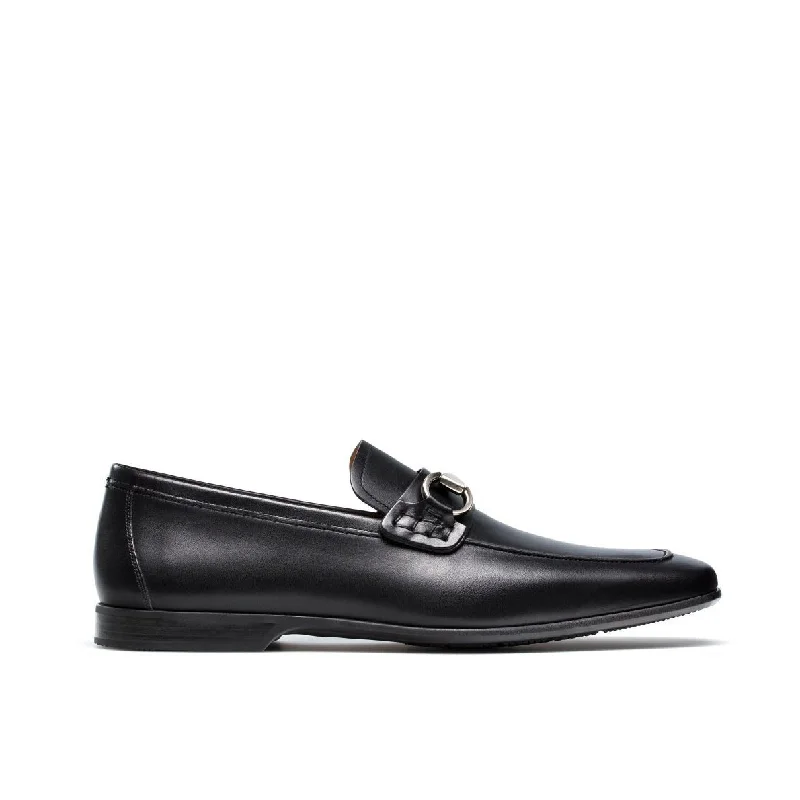 loafers with contrasting colors-Magnanni Rafa II Men's Shoes Buterblade Black Calf-Skin Horsebit Loafers (MAGS1076)