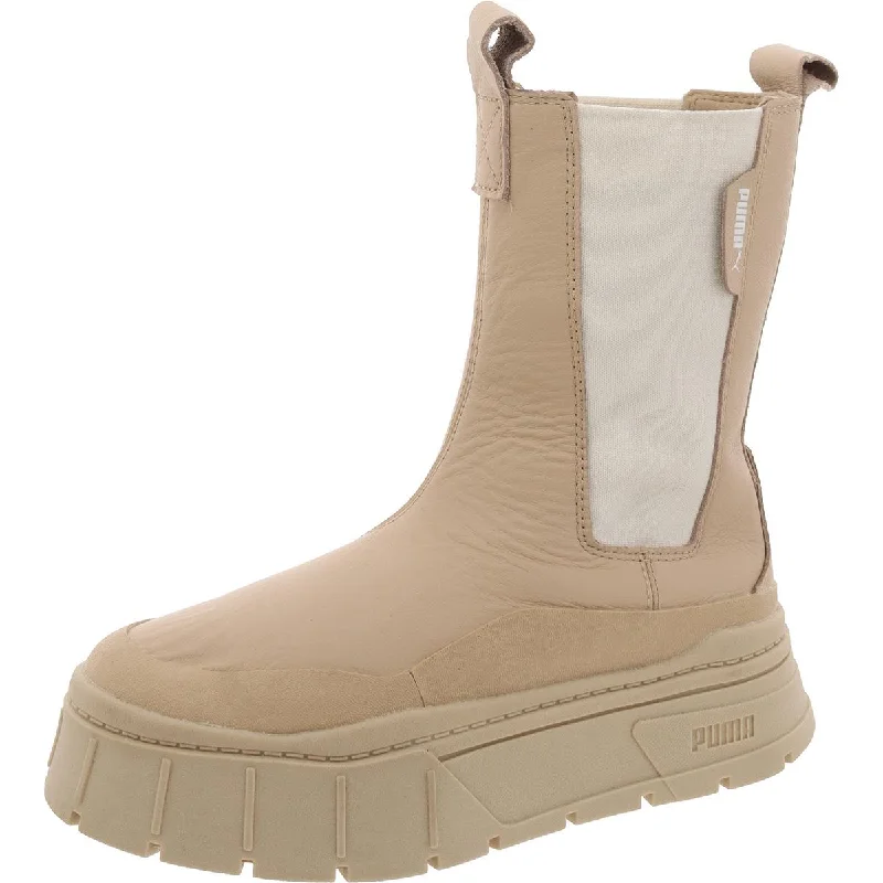 boots with modern design-Puma Womens Faux Leather Wedge Chelsea Boots