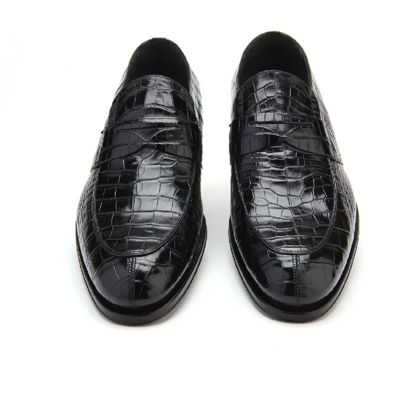 loafers for stylish casual use-Caporicci 3321 Men's Luxury Italian Designer Shoes Black Exotic Alligator Loafers (CAP1117)