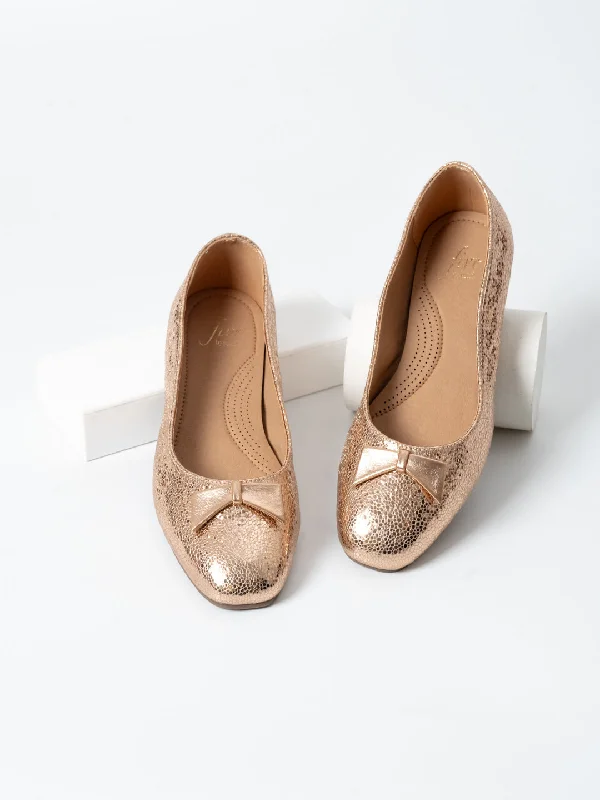 distinction flats premium-Waterproof flats for rainy daysWomen Rose Gold Textured Bow Detail Flats Ballerinas