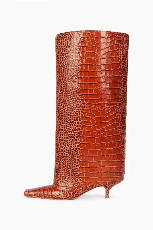 cozy boots for cold weather-Dana Alta Croc-Effect Kitten Heel Cylinder Boots Croc