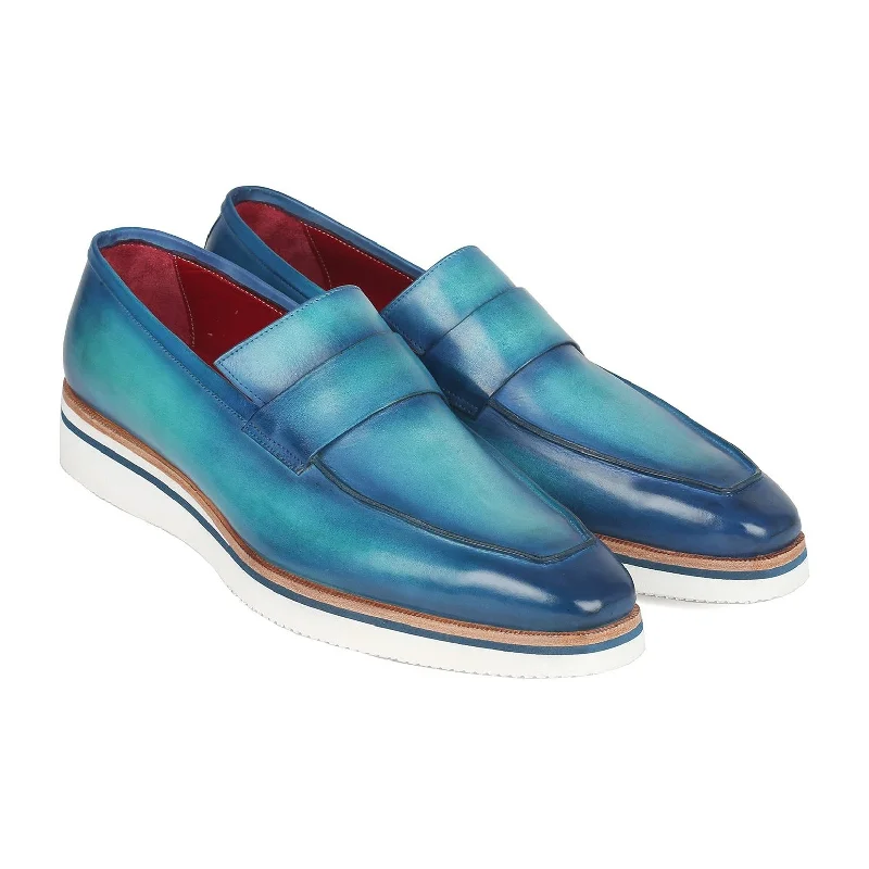 slip-on loafers for men with comfort-Paul Parkman 183-BLU-TRQ Men's Shoes Blue Calf-Skin Leather Smart Casual Loafers (PM6311)