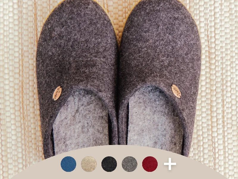 Slippers with firm soles-WoolFit Classic | Felt Slippers with Insoles & Rubber Sole