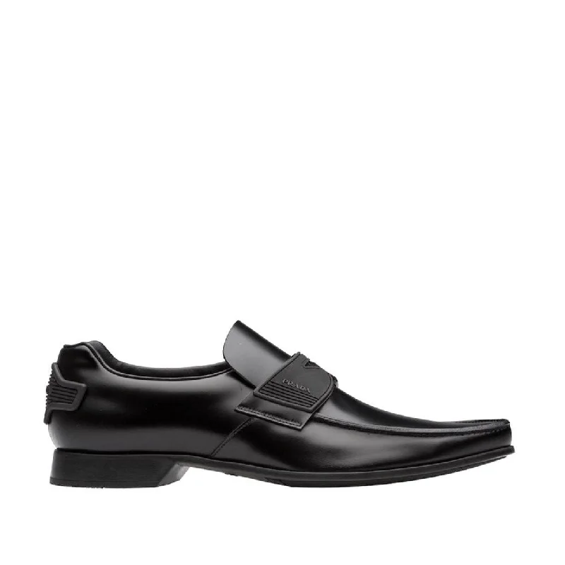 loafers for sophisticated evening wear-Prada 2DG094-B4L Men's Shoes Black Calf-Skin Leather Moccasin Loafers (PRM1006)