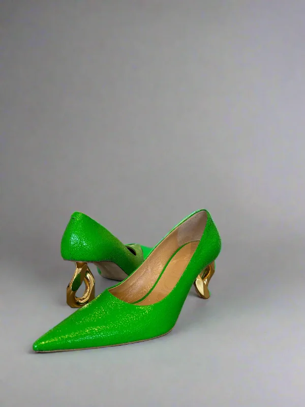 vibe high heels designer-JW Anderson Leather Pumps- Bright Green