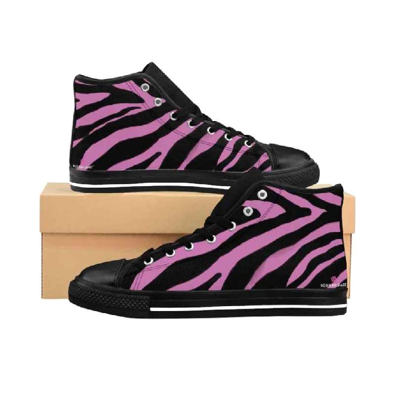 green athletic shoes peace-Light Pink Zebra Mens Sneakers, Zebra Striped Animal Print Men's Classic Sneakers Running Fashion Canvas High Top Shoes